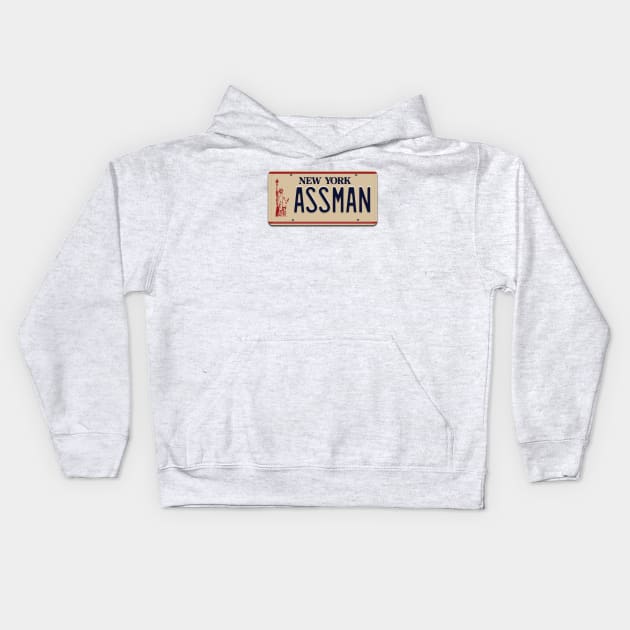 Kramer's ASSMAN License Plate Kids Hoodie by tvshirts